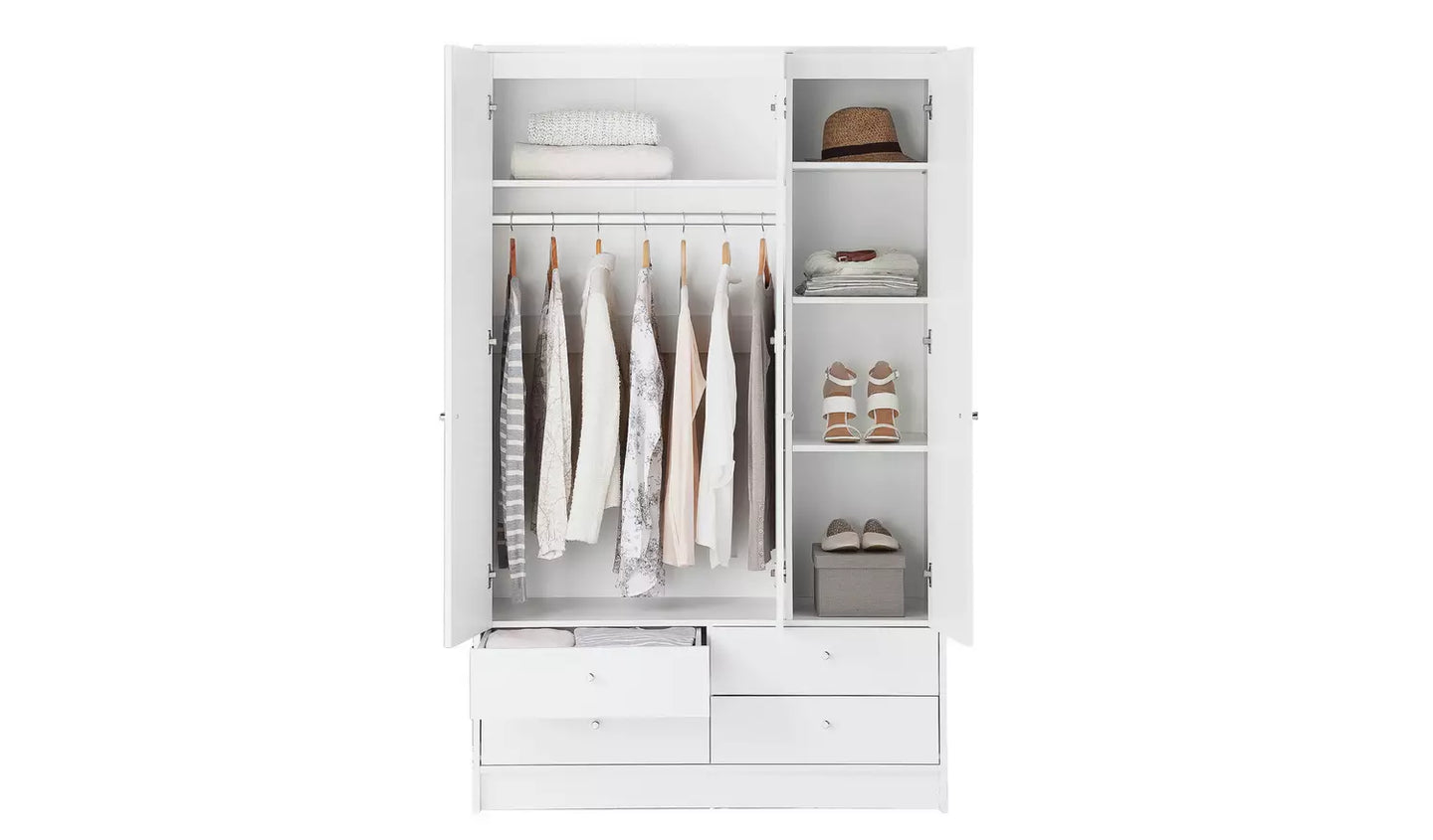 Malibu 3 Door 4 Drawer Wardrobe - White